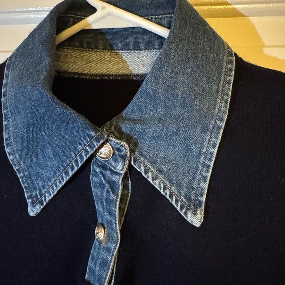 Navy Sweater with Denim Collar and Cuffs - Picture 3 of 5